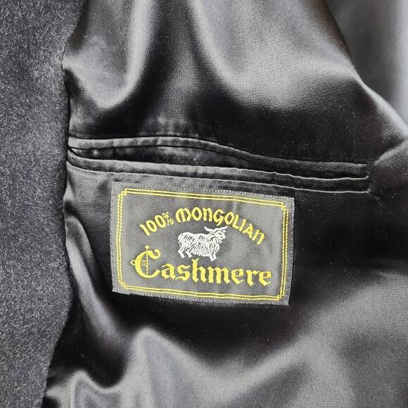 Mens Mongolian Cashmere Pea Coat 44L Black Button Front Long - Picture 6 of 7